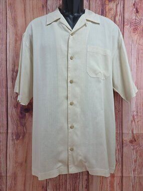 Tommy Bahama Mens Beige 100% Silk Short Sleeve Shirt Medium